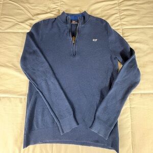 Vineyard Vines Men’s Large Blue 1/4 Zip Pullover Sweater Cotton Whale Logo